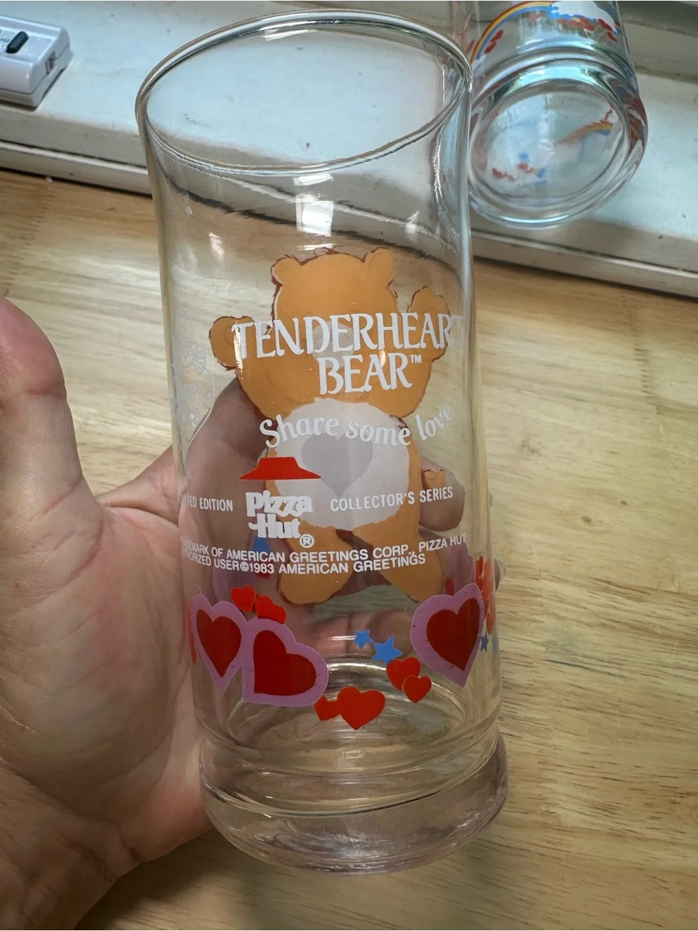 Vintage Care Bears Drinking Glasses - tenderHeart & cheer bear Rainbow